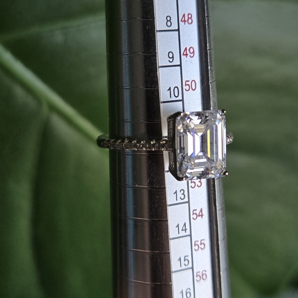 Emerald Cut Moissanite Ring – 925 Sterling Silver Pavé Band – Size 6 – 3ct - Picture 3 of 14